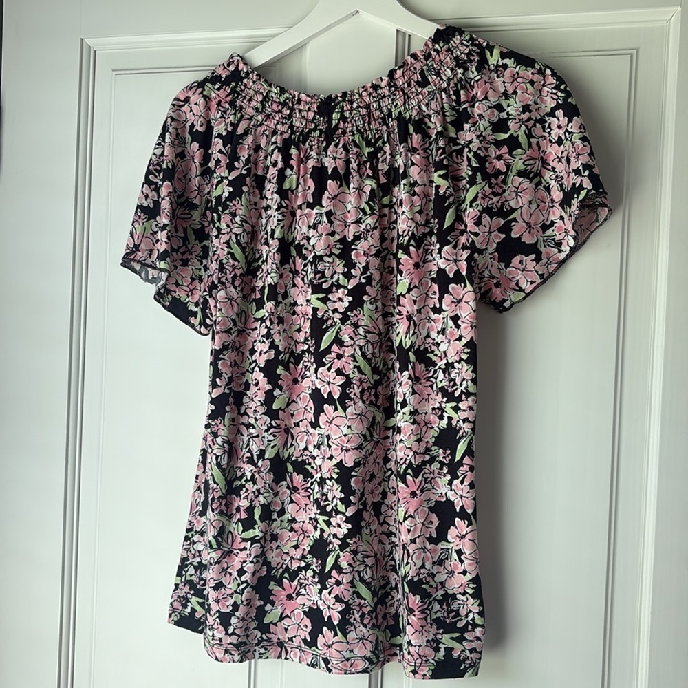 American Living Black and Pink Floral Blouse size large Cottagecore cotton y2k - Picture 4 of 4